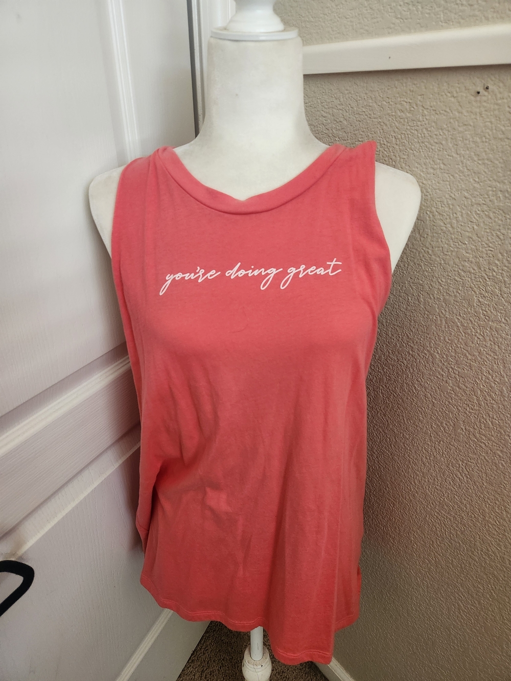 PINK Victoria's Secret Coral Sleeveless Tank with White Script